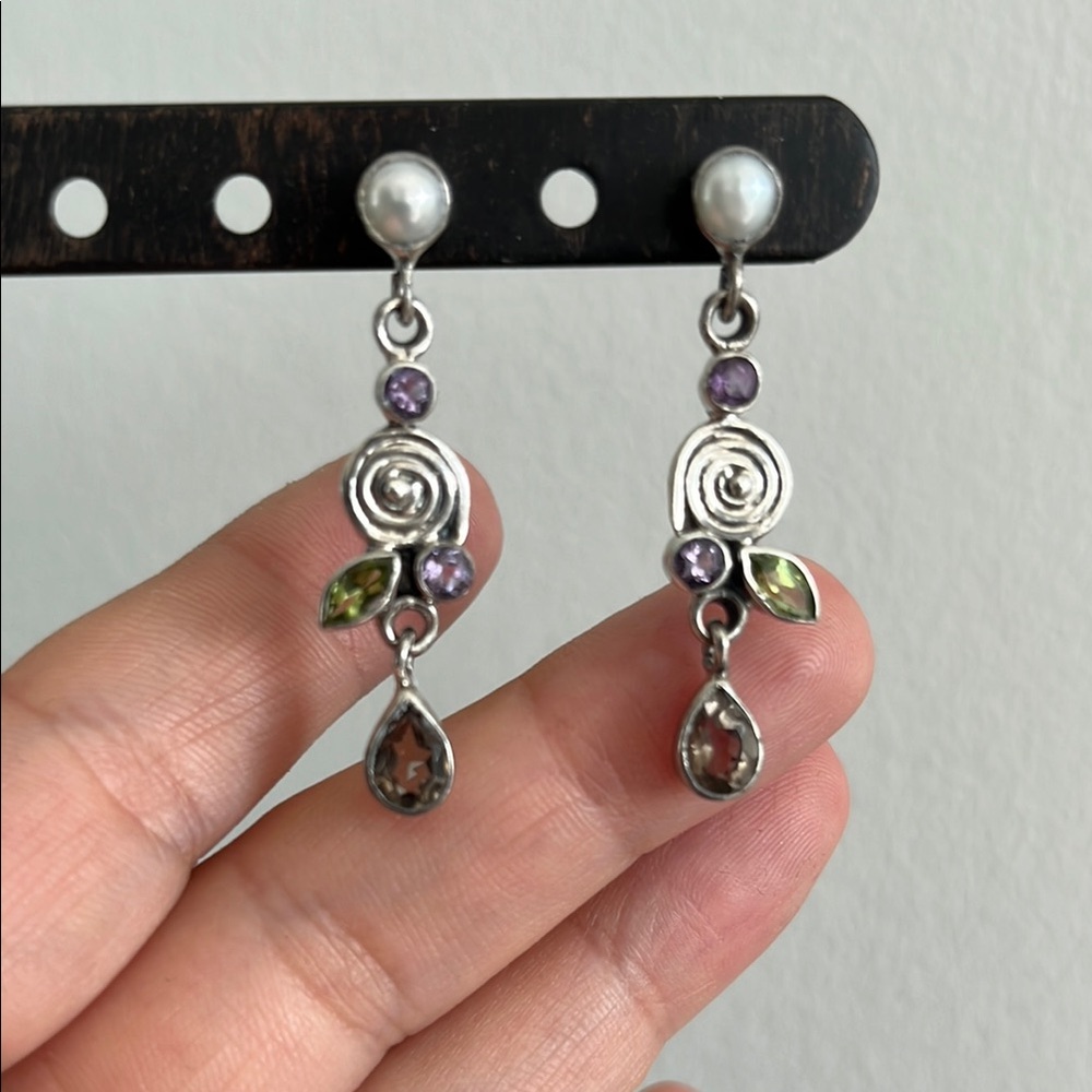 Elegant Silver and Purple Drop Earrings
